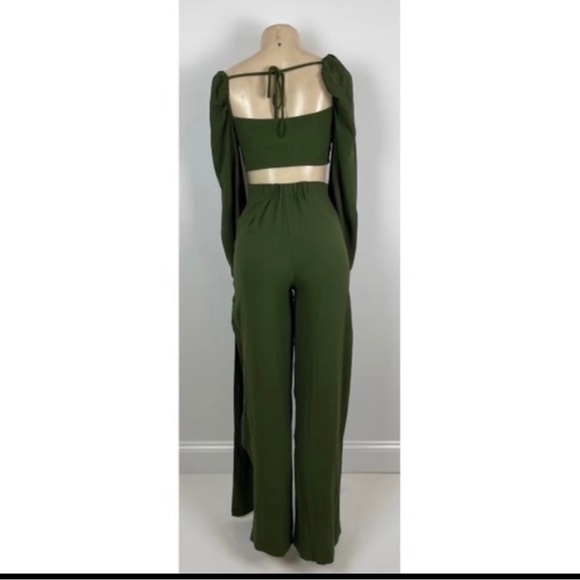 COPY - Two Piece High Slit Pants and Long Sleeve Off Shoulder Tie Front Crop T… - Picture 8 of 14